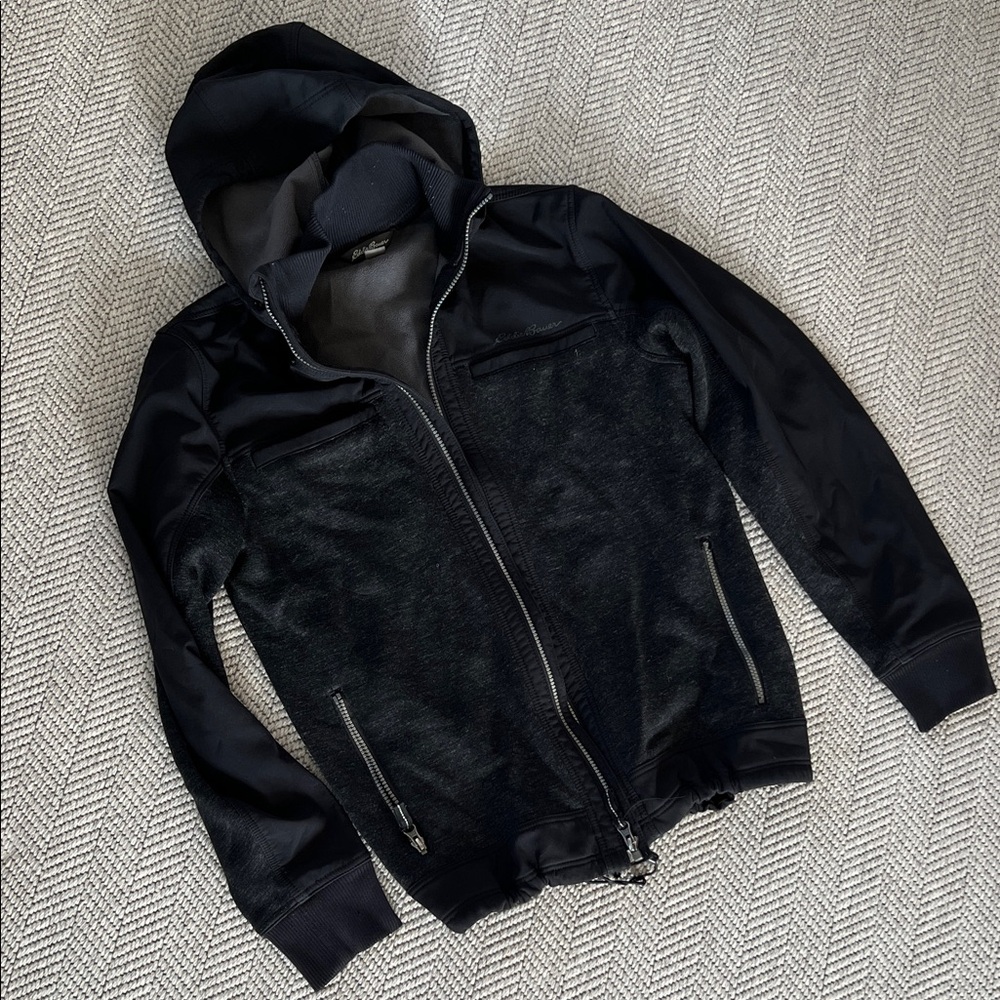 Eddie Bauer Black Hooded Bomber Jacket